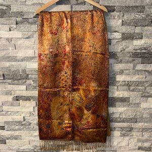 Vintage dupioni 100% silk scarf Elegant Brown and Gold Tapestry Wall Hanging